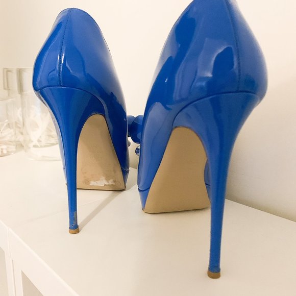 VALENTINO couture Bow Blue leather platform - Picture 5 of 6